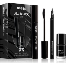 NOBEA Day-to-Day 001 Black řasenka pro objem s 3D efektem 8 ml + Ultra Black voděodolné oční linky v peru 1,2 ml + Black sapphire #N22 lak na nehty s gelovým efektem 6 ml