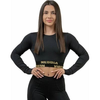 Nebbia Long Sleeve Crop Top INTENSE Perform Black/Gold S Фитнес тениска