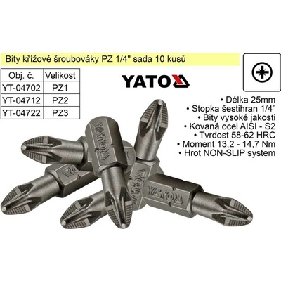 Bit křížový 1/4 PZ3 x 25 mm AISI S2 HRC 58-61 10 ks