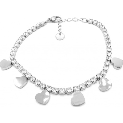 Steel Jewelry náramek s krystalky a srdíčky z chirurgické oceli NR220254