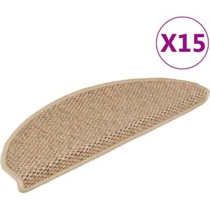 vidaXL Самозалепващи стелки за стълби вид сизал 15бр 65x21x4см пясъчни