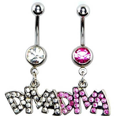 Šperky eshop ocelový piercing do pupíku nápis DIVA F17.4 čirá