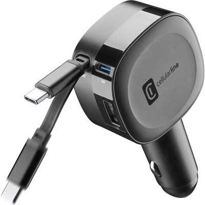 Cellularline Ролетно зарядно за кола 12V 60W - USB-C + USB Quick Charge 14652