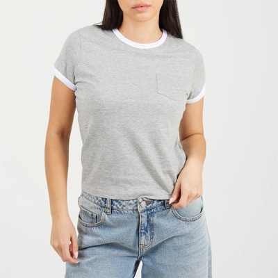 Brave Soul BS Short Sleeve Chest Pocket T-shit with Contrast Neck and Sleeve Rib - Grey/White