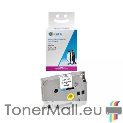 Съвместима лента Black on White Brother TZ-211, 6mm x 8m