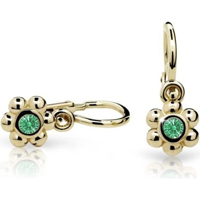Danfil dětské náušnice kytičky C2031 ze žlutého zlata s kamínkem Emerald Green zapínání brizura