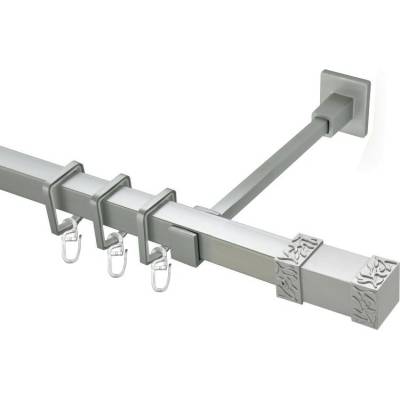 OK-GarnýžeCZ - Garnýž kovová hranatá jednořadá 20x20mm Roma satina 310 cm do stěny / kroužky s háčkem
