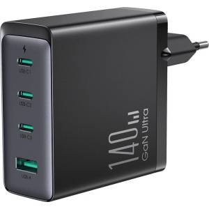 JOYROOM GaN Fast Wall Charger 140W - захранване за ел. мрежа за лаптопи, смартфони и таблети с 1xUSB-A и 3xUSB-C изходи с технология за бързо зареждане и USB-C кабел (