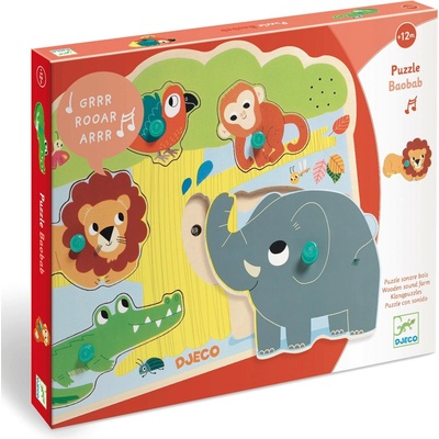 Djeco vkládací puzzle zvířátka z jungle se zvuky