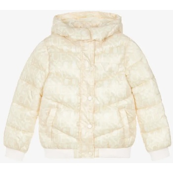 GUESS Зимно яке с двойно закопчаване за момиче в мръсно бяло с качулка и лого Guess