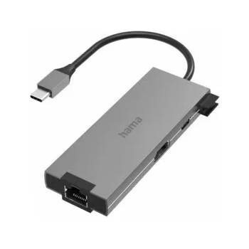 Hama USB Хъб HAMA Multiport, 5-портов, USB-C, 2 x USB-A, 1 x USB-C, 1 x HDMI, 1 х LAN, Сив, HAMA-200109