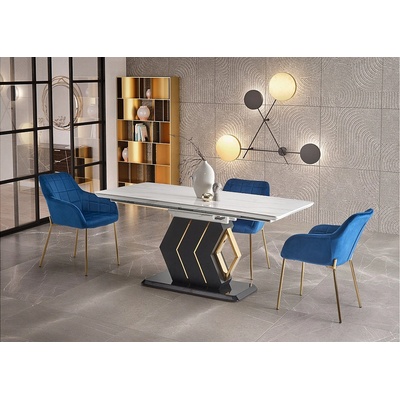 Halmar Разтегателна маса vincenzo бял мрамор / черно, златно