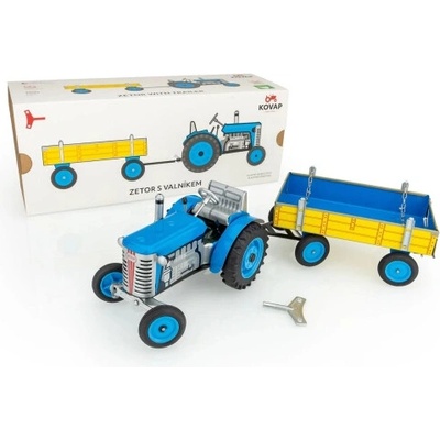 Kovap auto Traktor s prívesom na kľúčik modrý