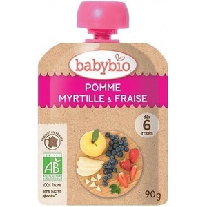 Babybio БИО Плодов мус Ябълка, Ягоди и Боровинки 90г