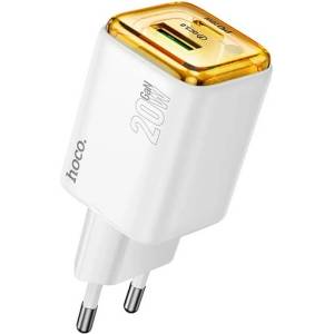 hoco. N34 мрежово зарядно устройство USB+Type-C гнездо 20W, PD бързо зарядно устройство 3.0, БЯЛО N34 БЯЛО (N34 WHITE)