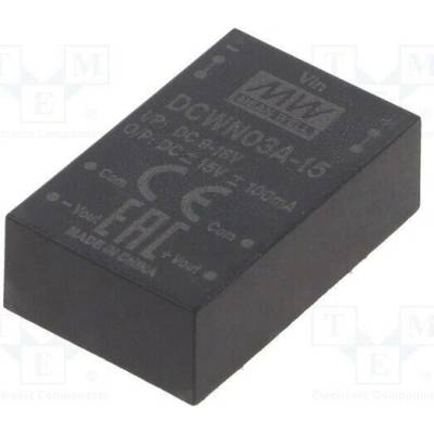 MEAN WELL DCWN03A-15 Měnič: DC/DC; 3W; Uvst: 9÷18VDC; Uvýst: 15VDC; Uvýst2: -15VDC; DIP24
