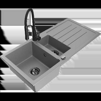 Andres гранитна мивка с 1, 5 камери с отцедник и кухненски смесител Aster, сива - 6515-71-73450-70-B (6515-71-73450-70-B)