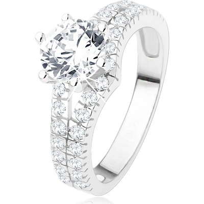 Šperky eshop zásnubní prsten ze stříbra 925 velký čirý kamínek rozdvojená zirkonová ramena SP42.18