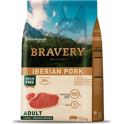 Bravery Iberian Pork Medium & Large Breeds Adult Dog - Пълноценна храна за израснали кучета от средни и едри породи с иберийско свинско 12 кг