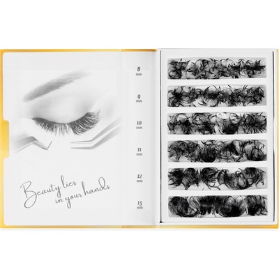 Luxury Lashes 14D Riasy Premium sypané v hotovom vejáriku MIX 1 000 Ks Zakrivenie umelých rias: CC, Dĺžka umelých rias: Mix dĺžok 9-14 mm, Hrúbka rias: 005