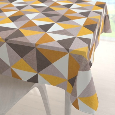 Biante Sametový čtvercový ubrus Tamara TMR-020 Žluto-šedobéžové trojúhelníky 100x100 cm