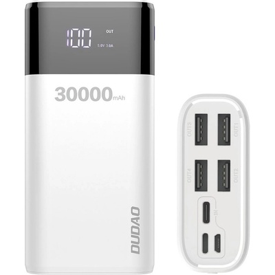 Dudao Външна батерия с 4xUSB-A изхода и технология за бързо зареждане - Dudao K8Max Power Bank With LCD 30000 mAh 4A (бял)
