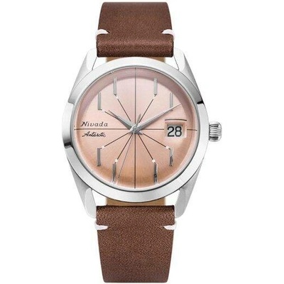 Nivada Grenchen Antarctic Salmon Spider Brown Leather White Stitching