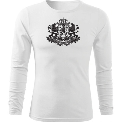 DRAGOWA fit-t Тениска с дълъг ръкав Герб на България, бяла (37419)