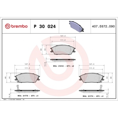 Sada brzdových destiček, kotoučová brzda BREMBO P 30 024