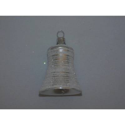 Ornex Sklenená vianočná ozdoba zvonček strieborný s linkami 5,5 cm