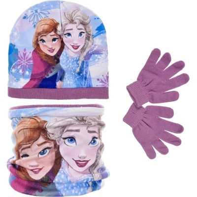 SunCity zimná čiapka rukavice a nákrčník Ľadové kráľovstvo Frozen Fialová