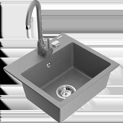 Milo гранитна мивка с 1 отделение с кухненски смесител Telma, сив - 6505-71-670200-71 (6505-71-670200-71)