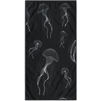 DecoKing Čierno biela plážová osuška 90x180 cm Jellyfish