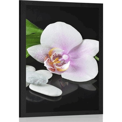 Plakát zen kameny a orchidej - 30x45 silver