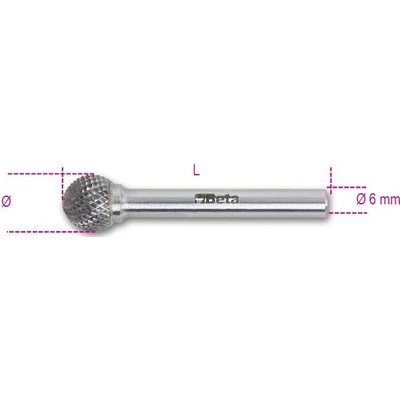 Beta tools Pilník rotační z karbidu, 426md/s6, kulový 6 x 5 x 50 mm, stopka 6mm