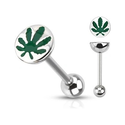 Šperky eshop piercing do jazyka s obrázkem marihuanového listu C8.10