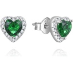 Silenti Jewelry Сребърни обеци "Сърца" - Зелен