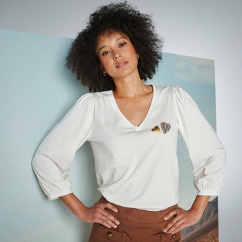 Blancheporte Tričko s výstrihom do V a potlačou sŕdc ražná