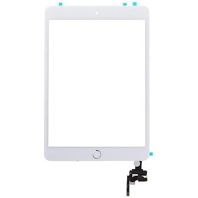 AppleMix Dotykové sklo (dotyková plocha) s konektorom IC a flex s tlačidlom Home pre Apple iPad mini 3 - biele so strieborným tlačidlom - kvalita A+
