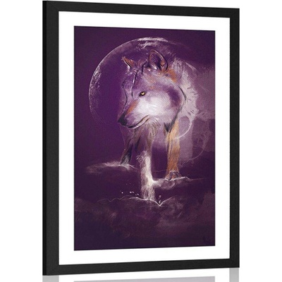 Plakát s paspartou vlk v měsíčním svitu - 20x30 no frame