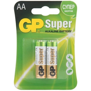 GP Batteries Алкална батерия gp super lr6 aa, 2 бр. в опаковка, 1.5v, gp15a (gp-ba-15a-u2)