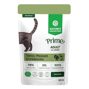 Nature's Protection Nature's Protection CAT PRIME Sterilised Adult Cats with Turkey, Pheasant and Cranberries, пауч с хапки в сос с пуешко, фазан и червени боровинки, за пораснали кастрирани котки - 85 гр, Литва 210503