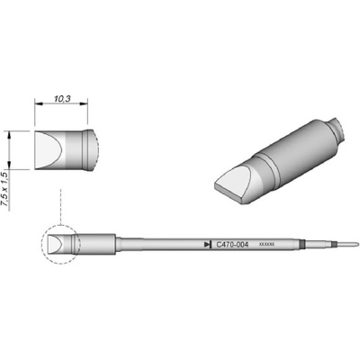 JBC Tools C470004 spájkovací hrot dlátová forma, rovná Veľkosť hrotov 1.5 mm Dĺžka hrotov 10.3 mm Obsah 1 ks