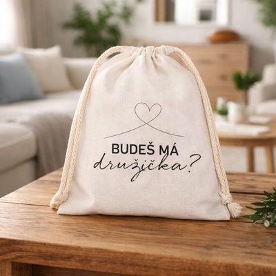 Bavlněný pytlík BUDEŠ MÁ DRUŽIČKA? SRDCE Varianta: Se jménem, Velikost pytlíku: 15 X 20 cm – Zbozi.Blesk.cz