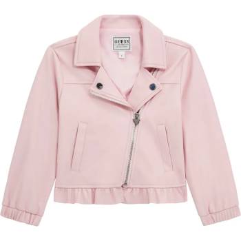 GUESS Кожено яке за мини момиче в бледо розов цвят с детайли и асиметичен цип Guess