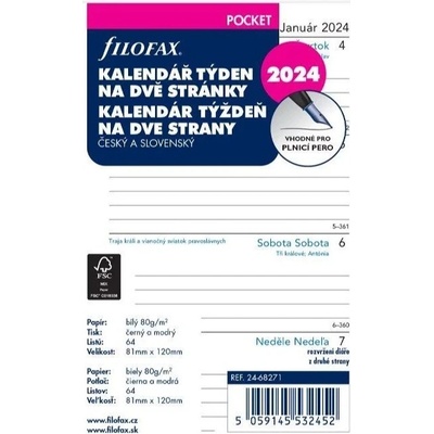 Filofax vreckový týždeň /2 strany ČJ+SJ linajkový 2024