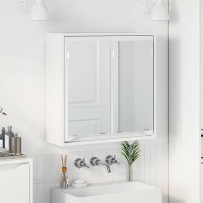 vidaXL Шкаф с огледало за баня с рафт Лъскаво бяло 60 x 20 x 60 cm (888781)