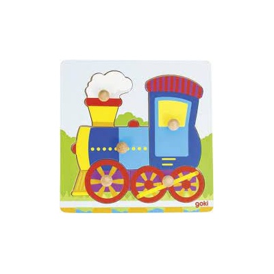Goki Дървен пъзел с дръжки Goki - Влакче, 5 части (57514)