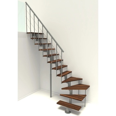 Minka Modulové lomené schody Comfort Grey Walnut 1/4, šedá barva konstrukce, tmavě hnědé nášlapy