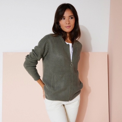 Blancheporte Sveter na zips s hladký vzorom khaki